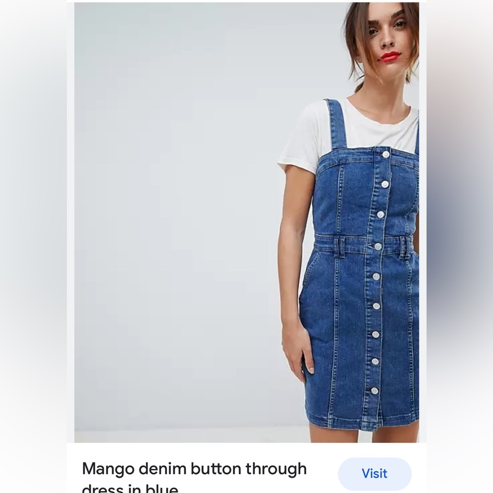 Mango denim button through dress in blue
